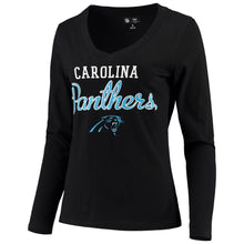 Load image into Gallery viewer, Carolina Panthers G-Iii 4Her Carl Banks Women's Post Season Long Sleeve V-Neck T-Shirt - Black NFL Ladies V-Neck Long Sleeve