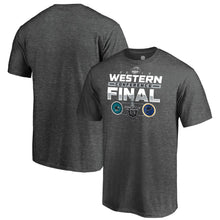 Load image into Gallery viewer, San Jose Sharks Vs. St. Louis Blues 2019 Stanley Cup Playoffs Western Conference Finals Matchup T-Shirt - Heather Gray NHL Guys Tee