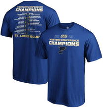 Load image into Gallery viewer, St. Louis Blues 2019 Western Conference Champions Defender Roster T-Shirt - Blue NHL Guys Tee