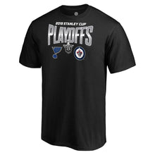 Load image into Gallery viewer, St. Louis Blues Vs. Winnipeg Jets 2019 Stanley Cup Playoffs Matchup Checking The Boards T-Shirt - Black NHL Guys Tee