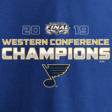 Load image into Gallery viewer, St. Louis Blues 2019 Western Conference Champions Defender Roster T-Shirt - Blue NHL Guys Tee