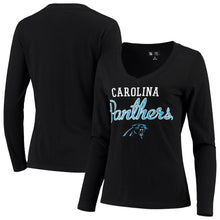 Load image into Gallery viewer, Carolina Panthers G-Iii 4Her Carl Banks Women's Post Season Long Sleeve V-Neck T-Shirt - Black NFL Ladies V-Neck Long Sleeve