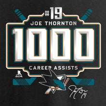Load image into Gallery viewer, Joe Thornton San Jose Sharks 1,000 Career Assists T-Shirt - Black NHL Guys Tee