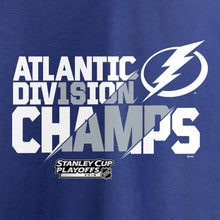 Load image into Gallery viewer, Tampa Bay Lightning 2018 Atlantic Division Champions Locker Room All Time Save T-Shirt - Blue NHL Guys Tee
