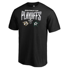 Load image into Gallery viewer, Nashville Predators Vs. Dallas Stars 2019 Stanley Cup Playoffs Matchup Checking The Boards T-Shirt - Black NHL Guys Tee