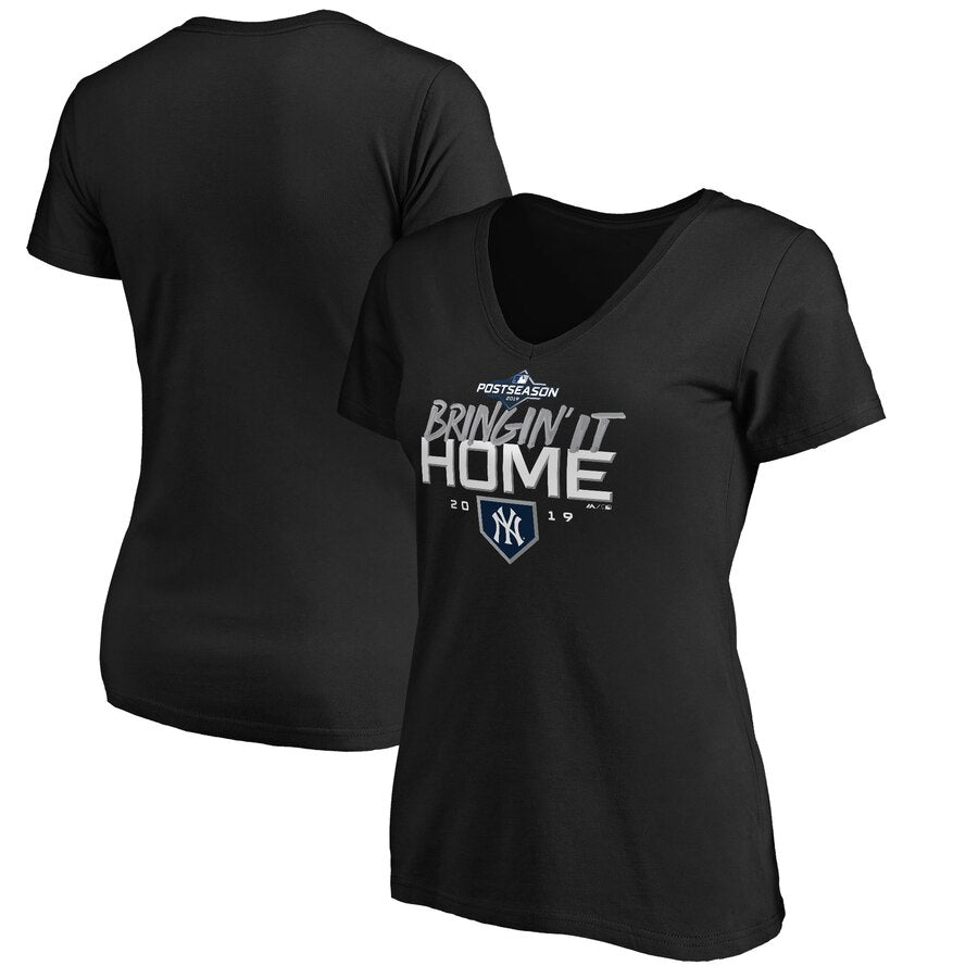 New York Yankees Women's 2019 Division Series Winner Locker Room V-Neck T-Shirt - Black MLB Ladies V-Neck