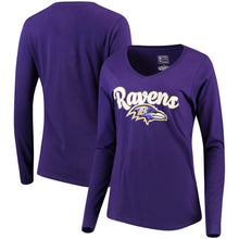 Load image into Gallery viewer, Baltimore Ravens Nfl Pro Line Women&#39;s Free Hand Long Sleeve V-Neck T-Shirt - Purple NFL Ladies V-Neck Long Sleeve
