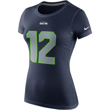 Load image into Gallery viewer, 12S Seattle Seahawks Nike Women&#39;s Player Pride Name &amp; Number T-Shirt - College Navy NFL LADIES V-Neck
