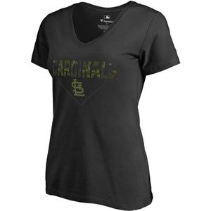 St. Louis Cardinals Women's Plus Size Camo T-Shirt - Black MLB Ladies V-Neck