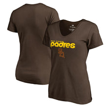 Load image into Gallery viewer, San Diego Padres Women&#39;s Cooperstown Collection Wahconah T-Shirt - Brown MLB Ladies V-Neck

