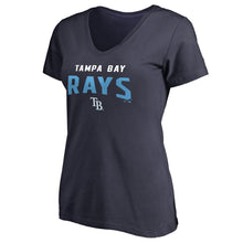 Load image into Gallery viewer, Tampa Bay Rays Women&#39;s Engage Arch V-Neck T-Shirt - Navy MLB Ladies V-Neck
