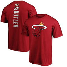 Load image into Gallery viewer, Jimmy Butler Miami Heat Playmaker Name &amp; Number Team T-Shirt - Red NBA Guys Tee
