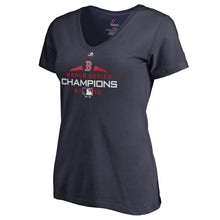 Load image into Gallery viewer, Boston Red Sox Women&#39;s 2019 World Series Champions Executive Logo Plus Size V-Neck T-Shirt - Navy MLB Ladies V-Neck
