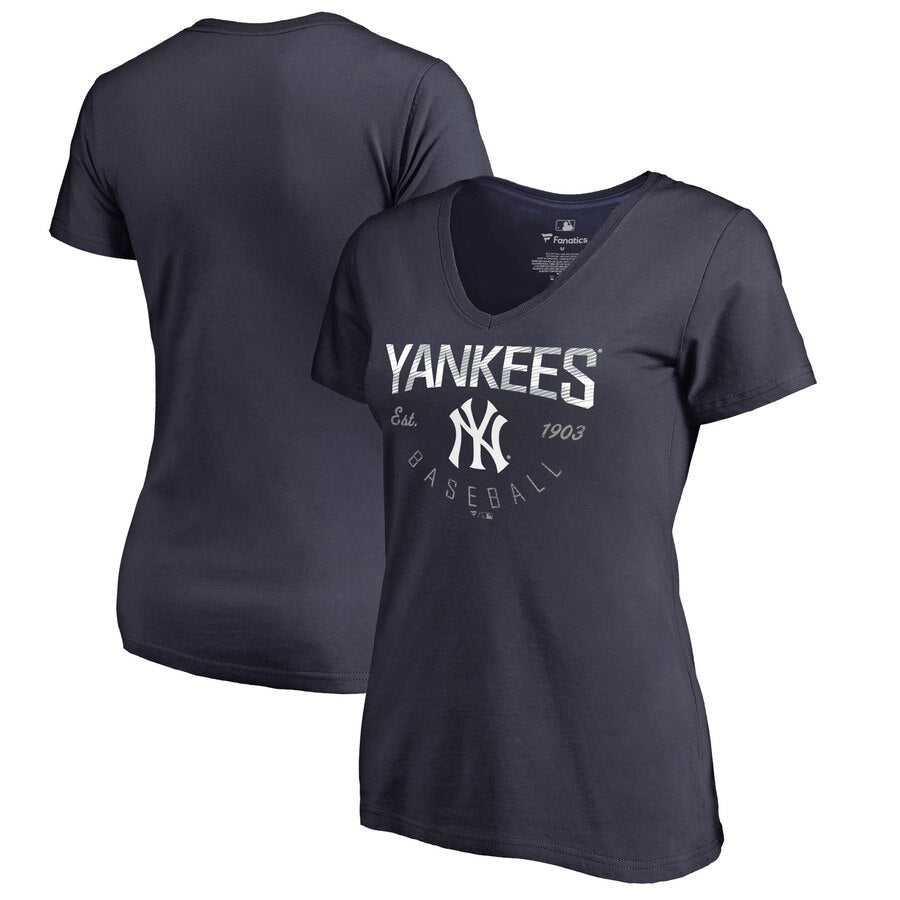 New York Yankees Women's Live For It T-Shirt - Navy MLB Ladies V-Neck
