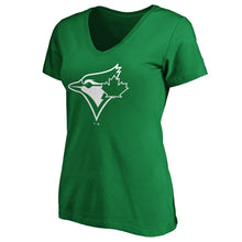 Load image into Gallery viewer, Toronto Blue Jays Women&#39;s St. Patrick&#39;s Day White Team Logo V-Neck T-Shirt - Green MLB Ladies V-Neck
