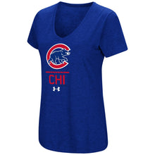 Load image into Gallery viewer, Chicago Cubs Under Armour Women&#39;s Team Lock-Up Performance Tri-Blend V-Neck T-Shirt - Royal MLB Ladies V-Neck
