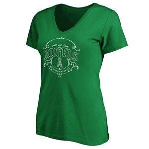 Los Angeles Angels Women's St. Patrick's Day Tullamore V-Neck T-Shirt - Green MLB Ladies V-Neck