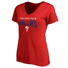 Load image into Gallery viewer, Philadelphia Phillies Women&#39;s Engage Arch V-Neck T-Shirt - Red MLB Ladies V-Neck
