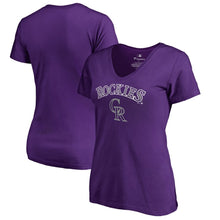 Load image into Gallery viewer, Colorado Rockies Women&#39;s Team Lockup T-Shirt - Purple MLB Ladies V-Neck
