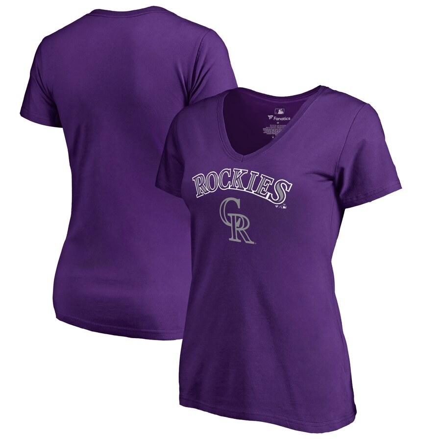 Colorado Rockies Women's Team Lockup T-Shirt - Purple MLB Ladies V-Neck