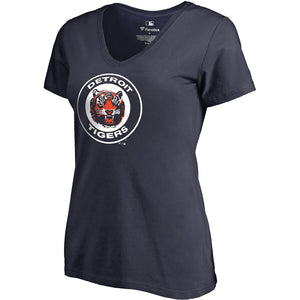 Detroit Tigers Women's Plus Size Cooperstown Collection Huntington V-Neck T-Shirt - Navy MLB Ladies V-Neck