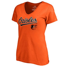 Load image into Gallery viewer, Baltimore Orioles Women&#39;s Team Lockup T-Shirt - Orange MLB Ladies V-Neck
