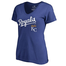 Load image into Gallery viewer, Kansas City Royals Women&#39;s Team Lockup T-Shirt - Royal MLB Ladies V-Neck
