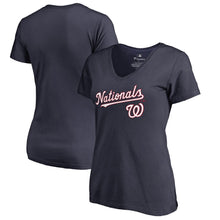 Load image into Gallery viewer, Washington Nationals Women&#39;s Team Lockup T-Shirt - Navy MLB Ladies V-Neck
