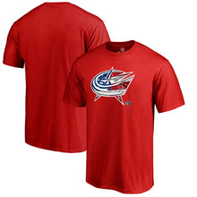 Load image into Gallery viewer, Columbus Blue Jackets Banner Wave T-Shirt - Red NHL Guys Tee
