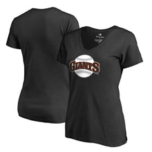 Load image into Gallery viewer, San Francisco Giants Women&#39;s Cooperstown Collection Huntington V-Neck T-Shirt - Black MLB Ladies V-Neck
