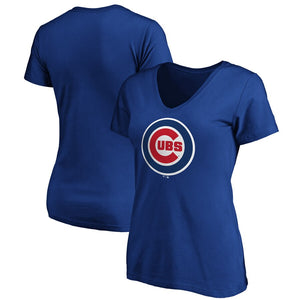 Chicago Cubs Women's Core Official Logo V-Neck T-Shirt - Royal MLB Ladies V-Neck