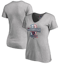 Load image into Gallery viewer, Boston Red Sox Women&#39;s 2019 American League Champions Locker Room T-Shirt - Heather Gray MLB Ladies V-Neck
