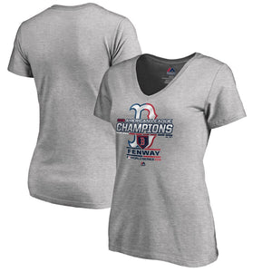 Boston Red Sox Women's 2019 American League Champions Locker Room T-Shirt - Heather Gray MLB Ladies V-Neck