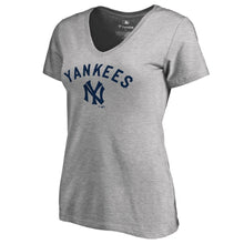 Load image into Gallery viewer, New York Yankees Women&#39;s Cooperstown Collection Wahconah V-Neck T-Shirt - Ash MLB Ladies V-Neck
