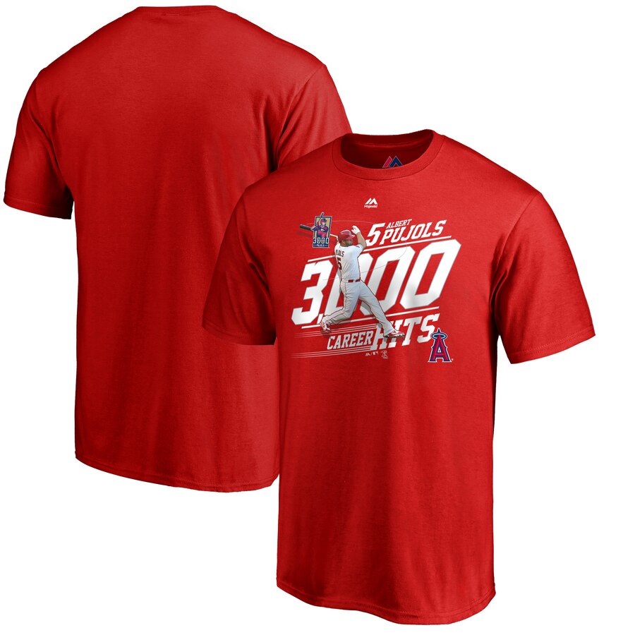 Albert Pujols Los Angeles Angels 3000Th Hit Career Achievement Photo T-Shirt - Red MLB Guys Tee