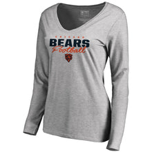 Load image into Gallery viewer, Chicago Bears Nfl Pro Line Women's Iconic Collection Script Assist Long Sleeve V-Neck T-Shirt - Ash NFL Ladies V-Neck Long Sleeve
