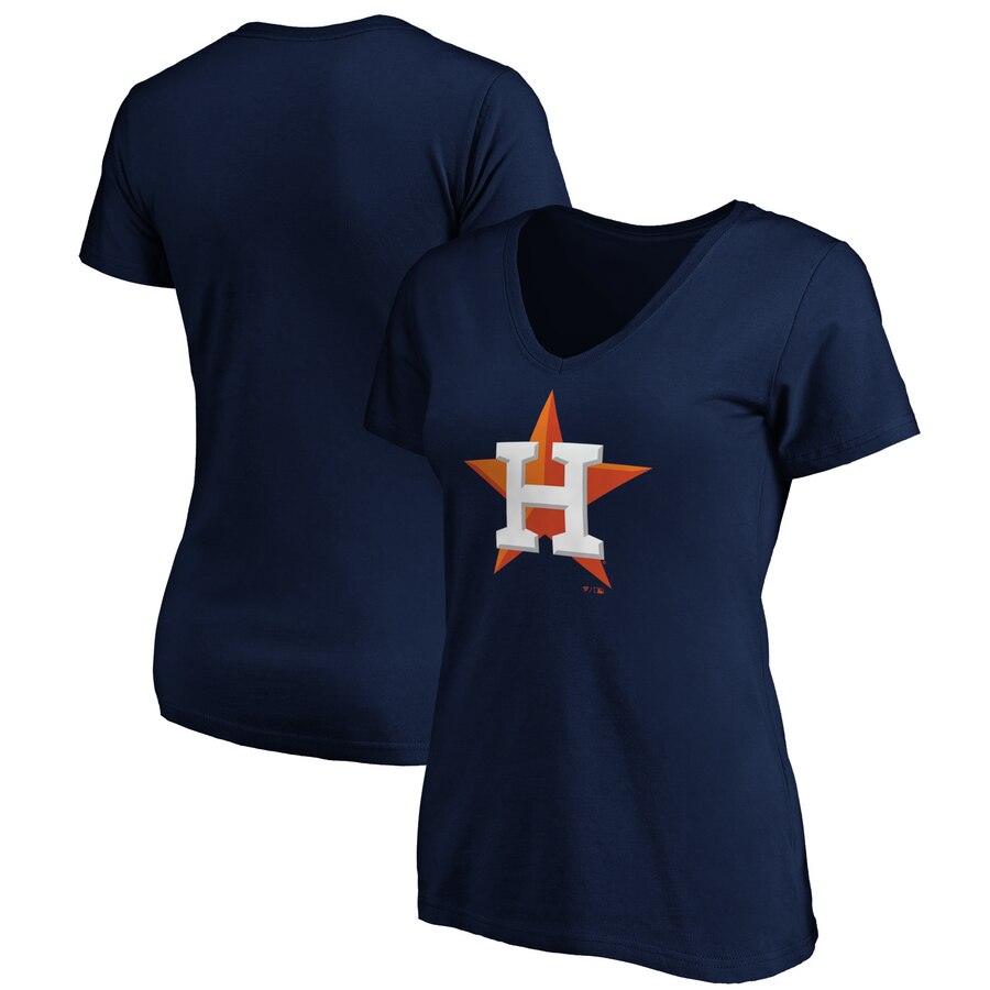 Houston Astros Women's Core Official Logo V-Neck T-Shirt - Navy MLB Ladies V-Neck