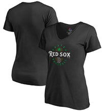 Load image into Gallery viewer, Boston Red Sox Women&#39;s 2019 St. Patrick&#39;s Day Forever Lucky V-Neck T-Shirt - Black MLB Ladies V-Neck
