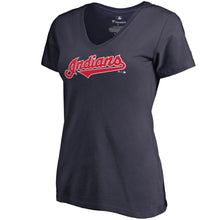 Load image into Gallery viewer, Cleveland Indians Women&#39;s Team Wordmark V-Neck T-Shirt - Navy MLB Ladies V-Neck
