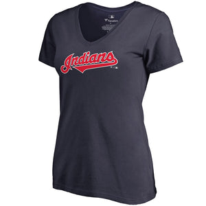 Cleveland Indians Women's Team Wordmark V-Neck T-Shirt - Navy MLB Ladies V-Neck
