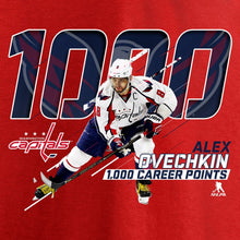 Load image into Gallery viewer, Alexander Ovechkin Washington Capitals 1,000 Points T-Shirt - Red NHL Guys Tee
