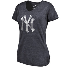 Load image into Gallery viewer, New York Yankees Women&#39;s Primary Distressed Team Tri-Blend V-Neck T-Shirt - Heathered Navy MLB Ladies V-Neck
