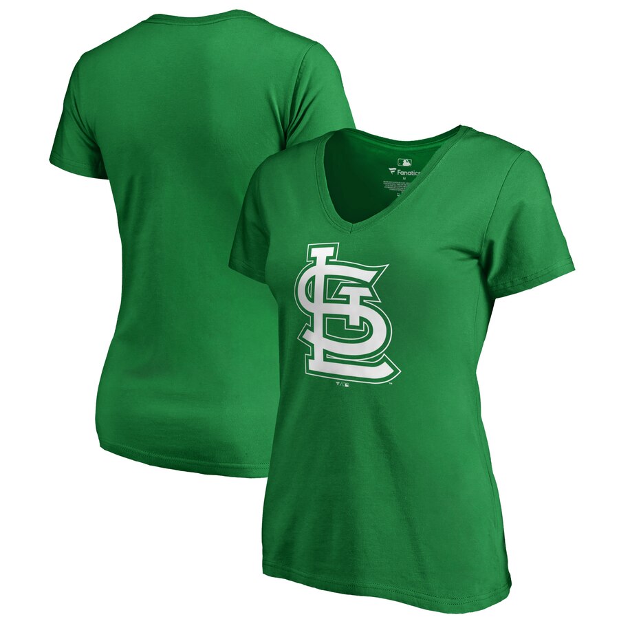 St. Louis Cardinals Women's St. Patrick's Day White Logo Plus Size V-Neck T-Shirt - Kelly Green MLB Ladies V-Neck