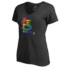 Load image into Gallery viewer, St. Louis Cardinals Women&#39;s Pride T-Shirt - Black MLB Ladies V-Neck
