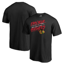 Load image into Gallery viewer, Chicago Blackhawks Hometown Collection Earn Your Feathers T-Shirt - Black NHL Guys Tee
