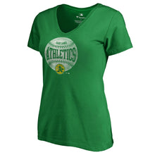Load image into Gallery viewer, Oakland Athletics Women&#39;s Cooperstown Collection Slider Plus Size V-Neck T-Shirt - Kelly Green MLB Ladies V-Neck
