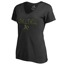 Load image into Gallery viewer, Oakland Athletics Women&#39;s Camo T-Shirt - Black MLB Ladies V-Neck
