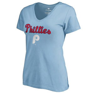 Philadelphia Phillies Cooperstown Collection Wahconah V-Neck T-Shirt - Light Blue MLB Ladies V-Neck