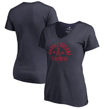 Load image into Gallery viewer, Shohei Ohtani Los Angeles Angels Women&#39;s Hometown Collection Heritage V-Neck T-Shirt - Navy MLB Ladies V-Neck
