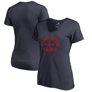 Shohei Ohtani Los Angeles Angels Women's Hometown Collection Heritage V-Neck T-Shirt - Navy MLB Ladies V-Neck